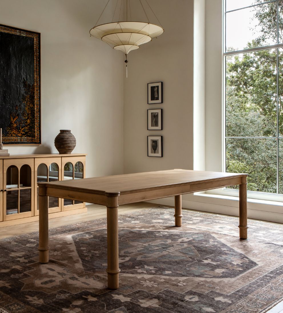 Elizabeth Natural dining table design reference, view 3; Gulmohar custom version to be made in teak