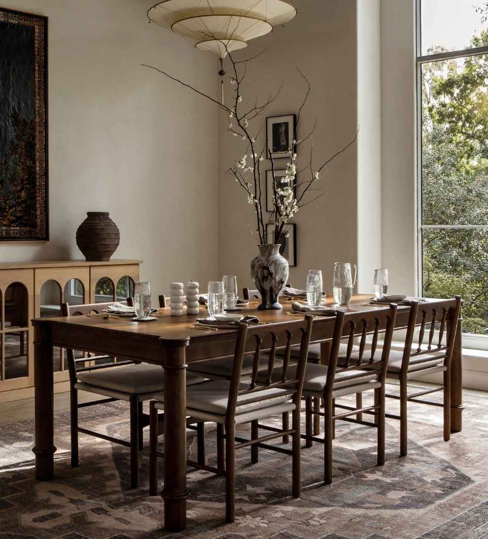 Elizabeth Nutmeg Teak Extendable Dining Table with 8 Chairs