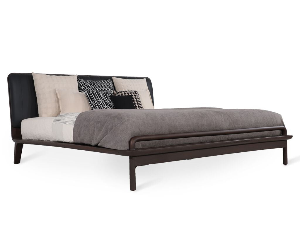 Kolo style bed, view 3; design reference for a custom teak bed by Gulmohar Wood Works, Bangalore. Fabric shown is not final.