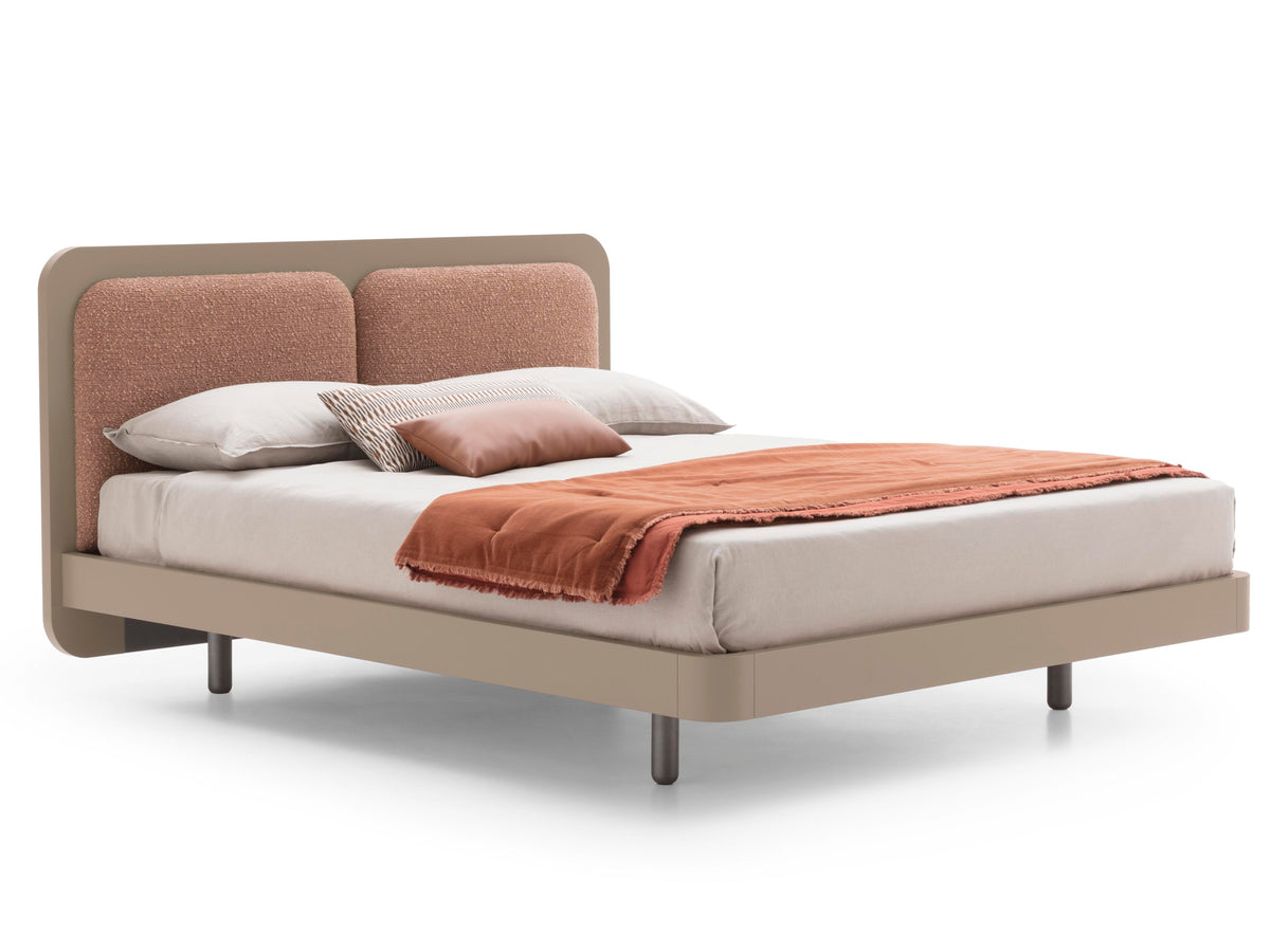 Levante style bed, view 1; design reference for a custom teak bed by Gulmohar Wood Works, Bangalore. Fabric shown is not final.