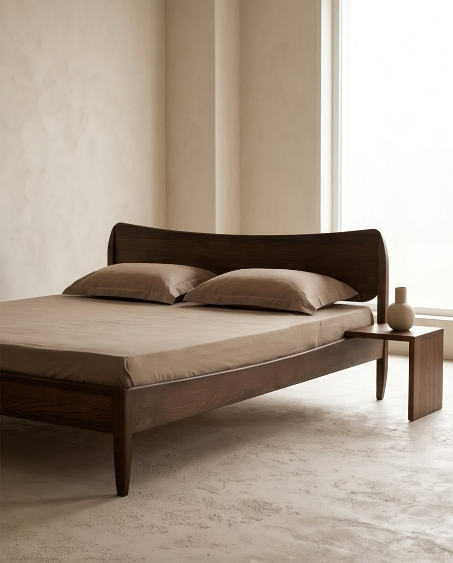 Luna bed reference angled view for custom teak furniture made in Bangalore