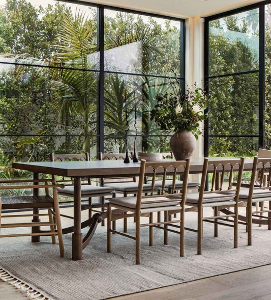 Marigold Teak Farmhouse Dining Table with 8 Chairs