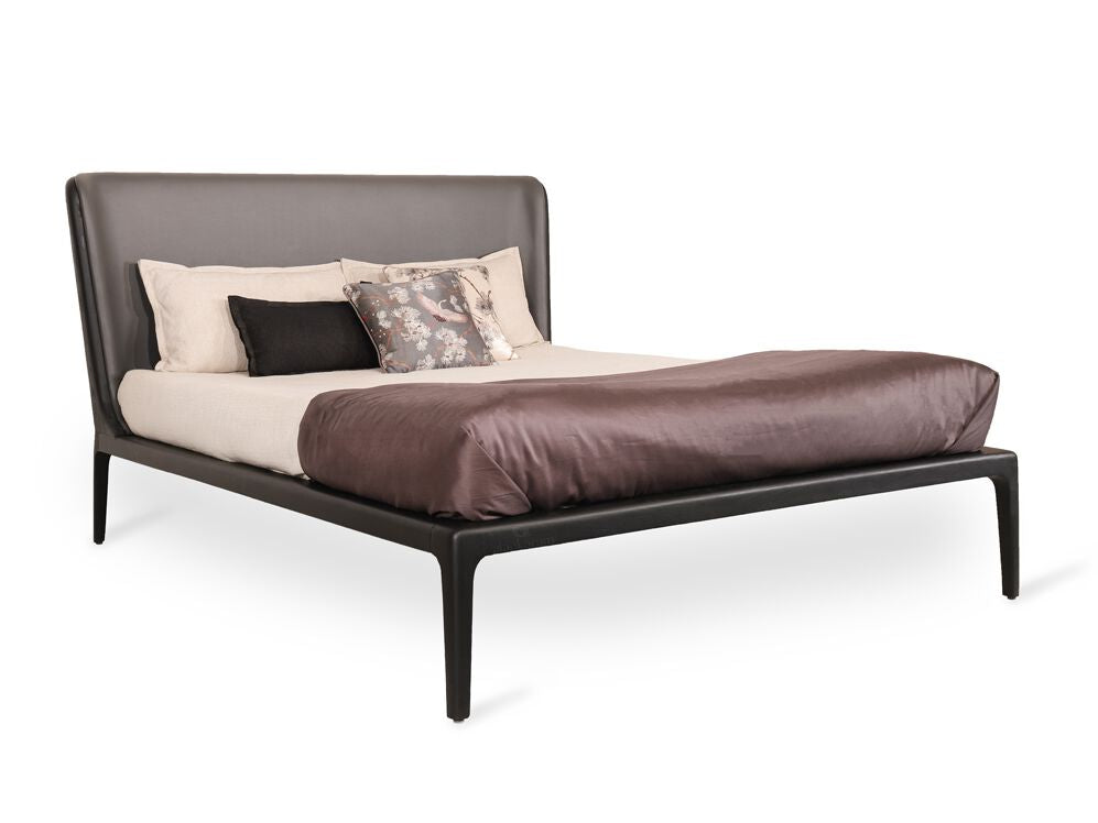 Nillyn style bed, view 1; design reference for a custom teak bed by Gulmohar Wood Works, Bangalore. Fabric shown is not final.