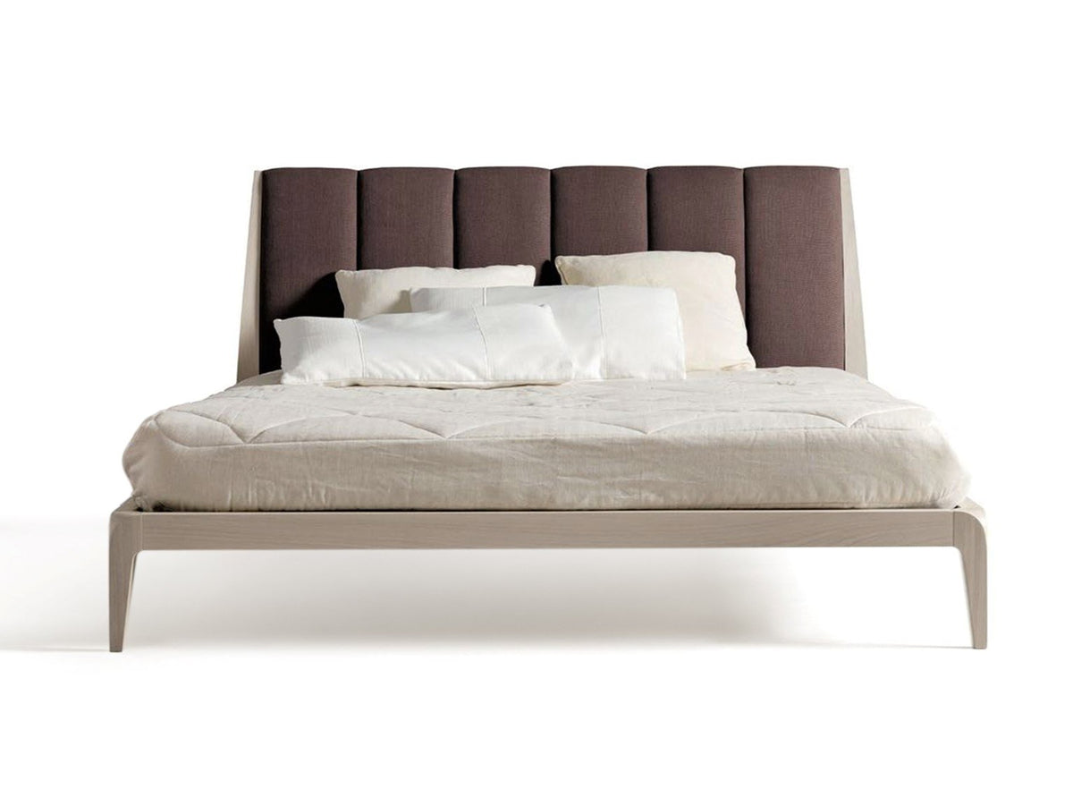 Verso Nord P-612 style bed, view 1; design reference for a custom teak bed by Gulmohar Wood Works, Bangalore. Fabric shown is not final.