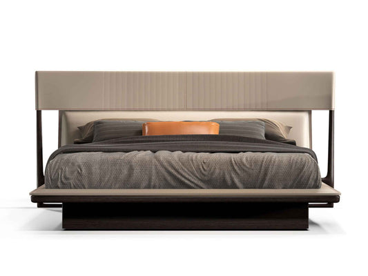 Vine Style Teak Bed with Upholstered Headboard