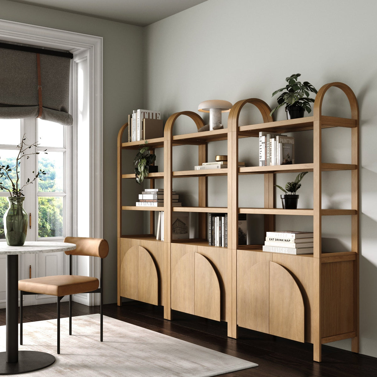 Iris design reference by Nathan James; custom teak book shelf by Gulmohar Wood Works Bangalore