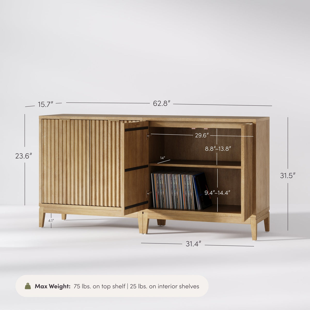 Jasper dimension drawing in inches by Nathan James; custom teak console unit by Gulmohar Wood Works Bangalore