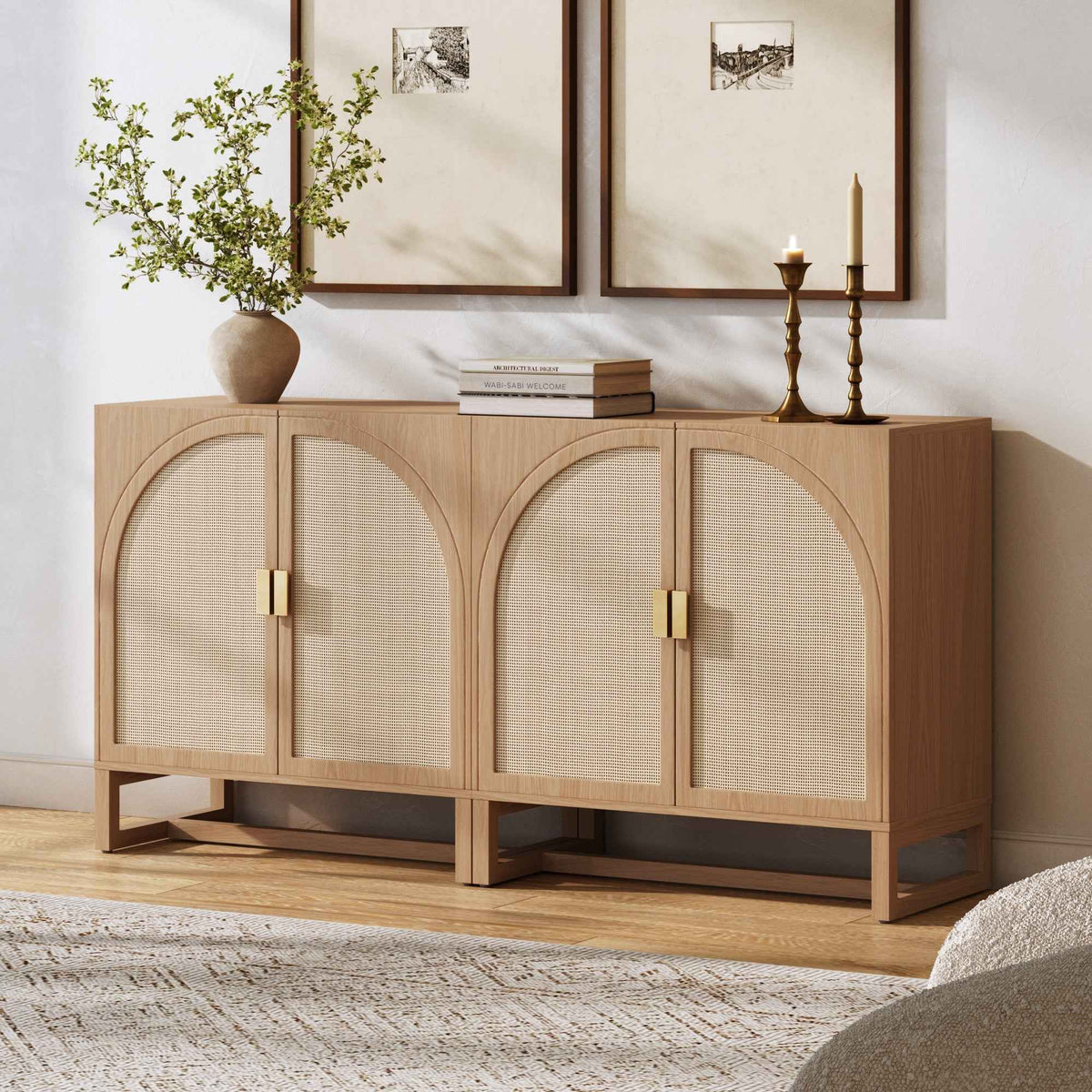 Paxton Arched Teak & Cane Console Unit – Set of 2