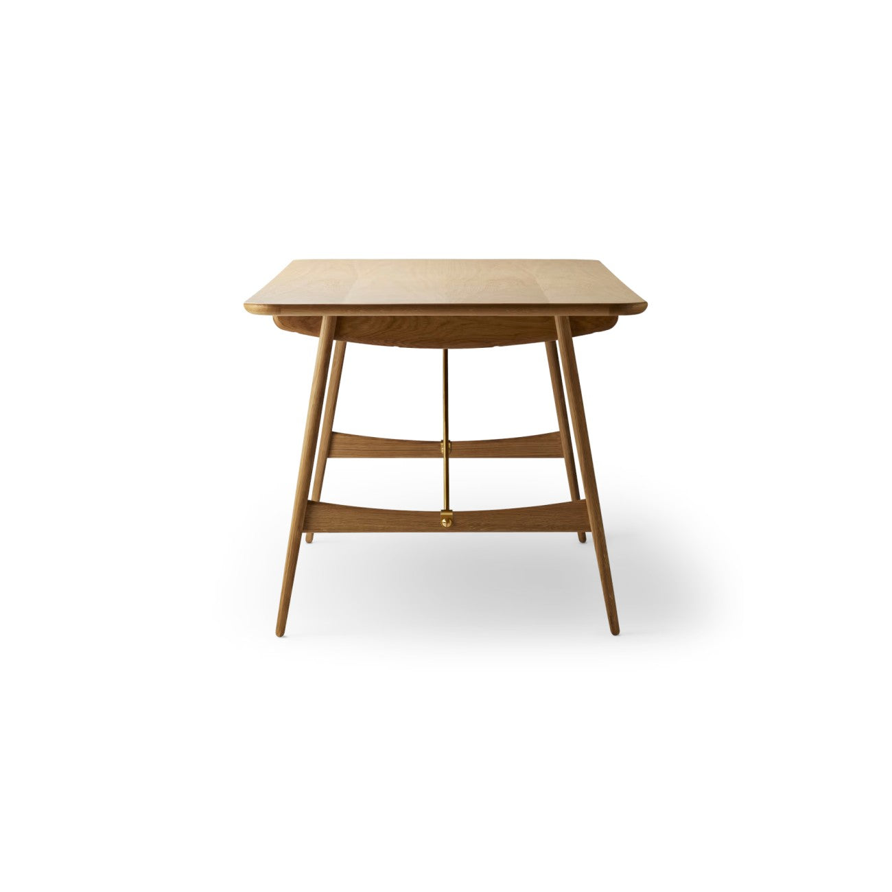 The BM1160 Hunting Table in solid wood with tapered legs and brass brace bars on a white background.