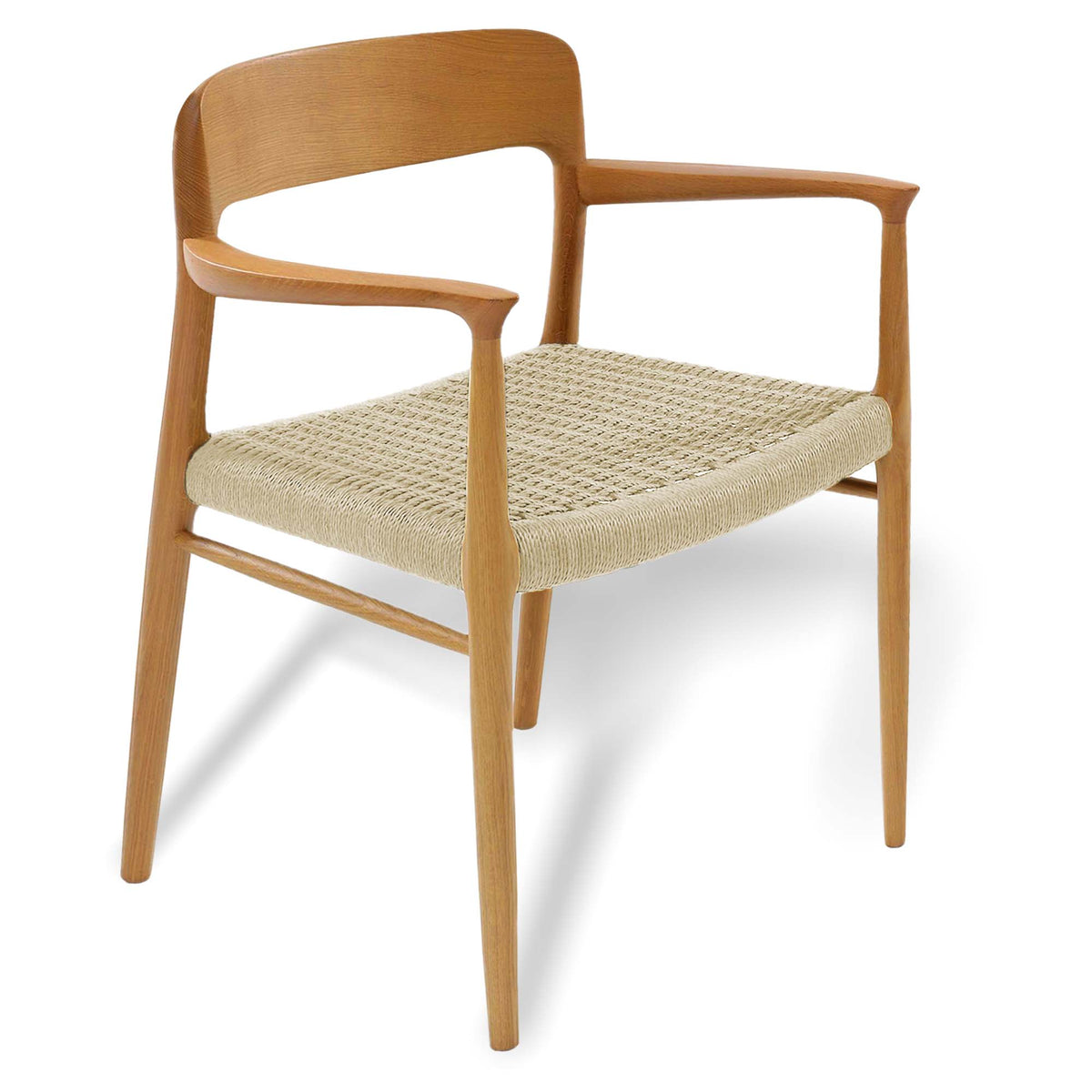 Original J.L. Møller Model 56 design reference — front three-quarter view. Source: Hansen Interiors. Custom Gulmohar teak version may differ.
