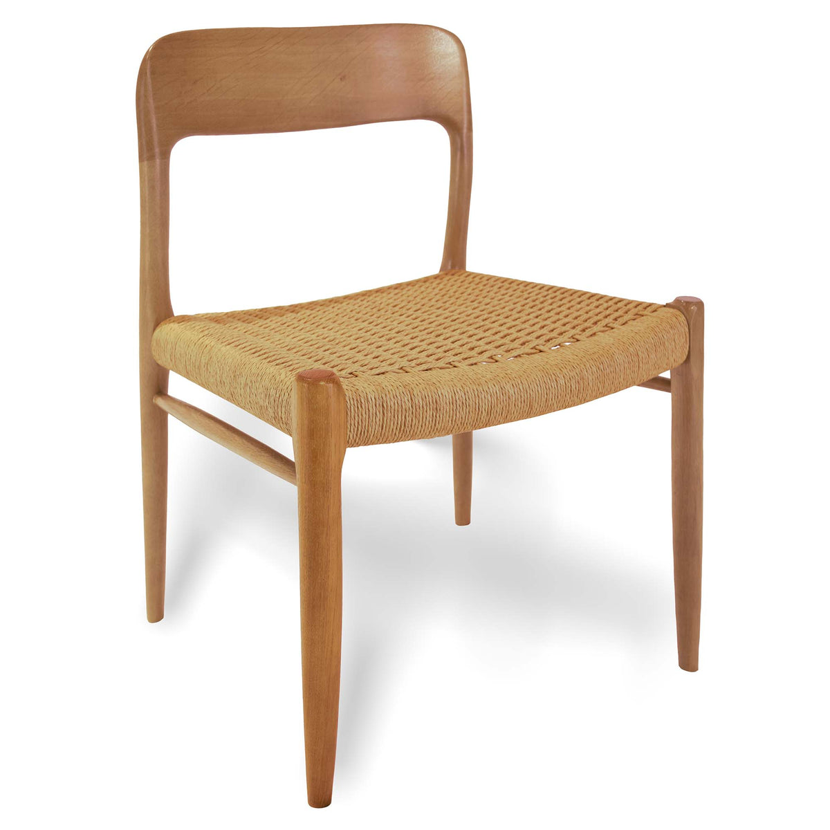 Original J.L. Møller Model 75 design reference — front three-quarter view. Source: Hansen Interiors. Custom Gulmohar teak version may differ.