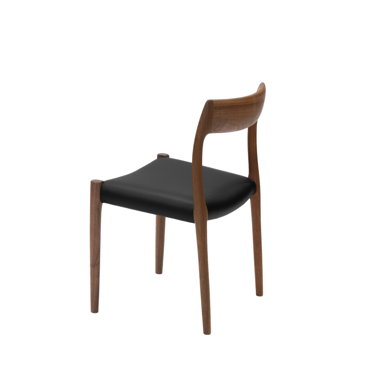 Original J.L. Møller Model 77 design reference — rear three-quarter view. Source: J.L. Møller. Custom Gulmohar teak version may differ.