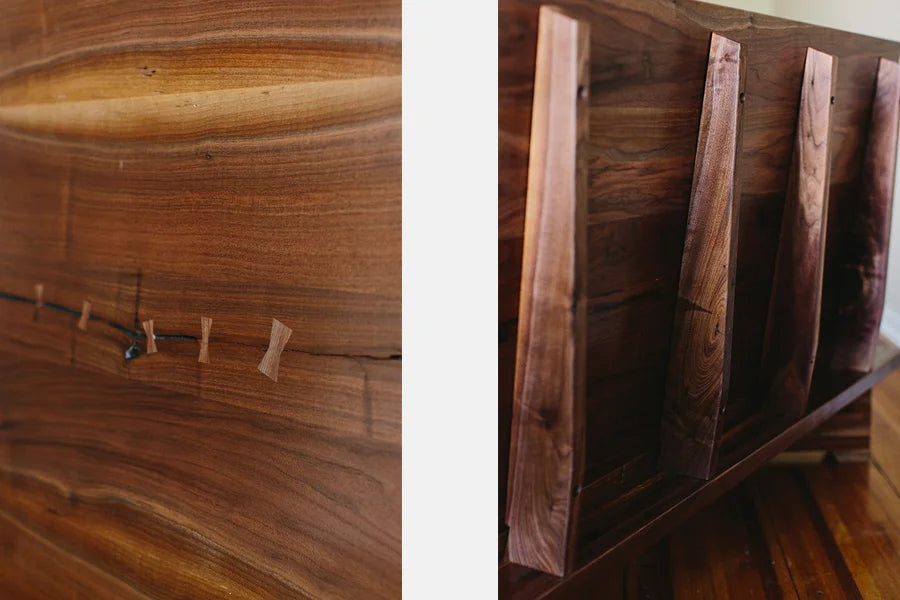 Holloway Bed — construction detail; original Kendrick Anderson design reference, not a Gulmohar teak product photograph
