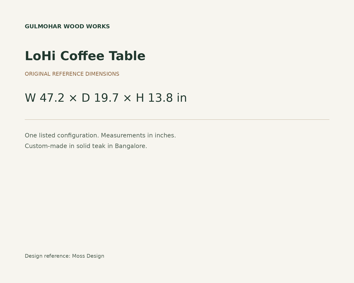 LoHi Coffee Table dimensions: W 47.2 × D 19.7 × H 13.8 in