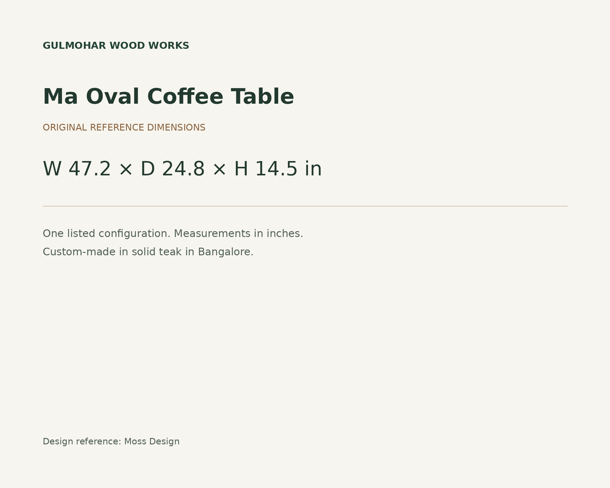 Ma Oval Coffee Table dimensions: W 47.2 × D 24.8 × H 14.5 in