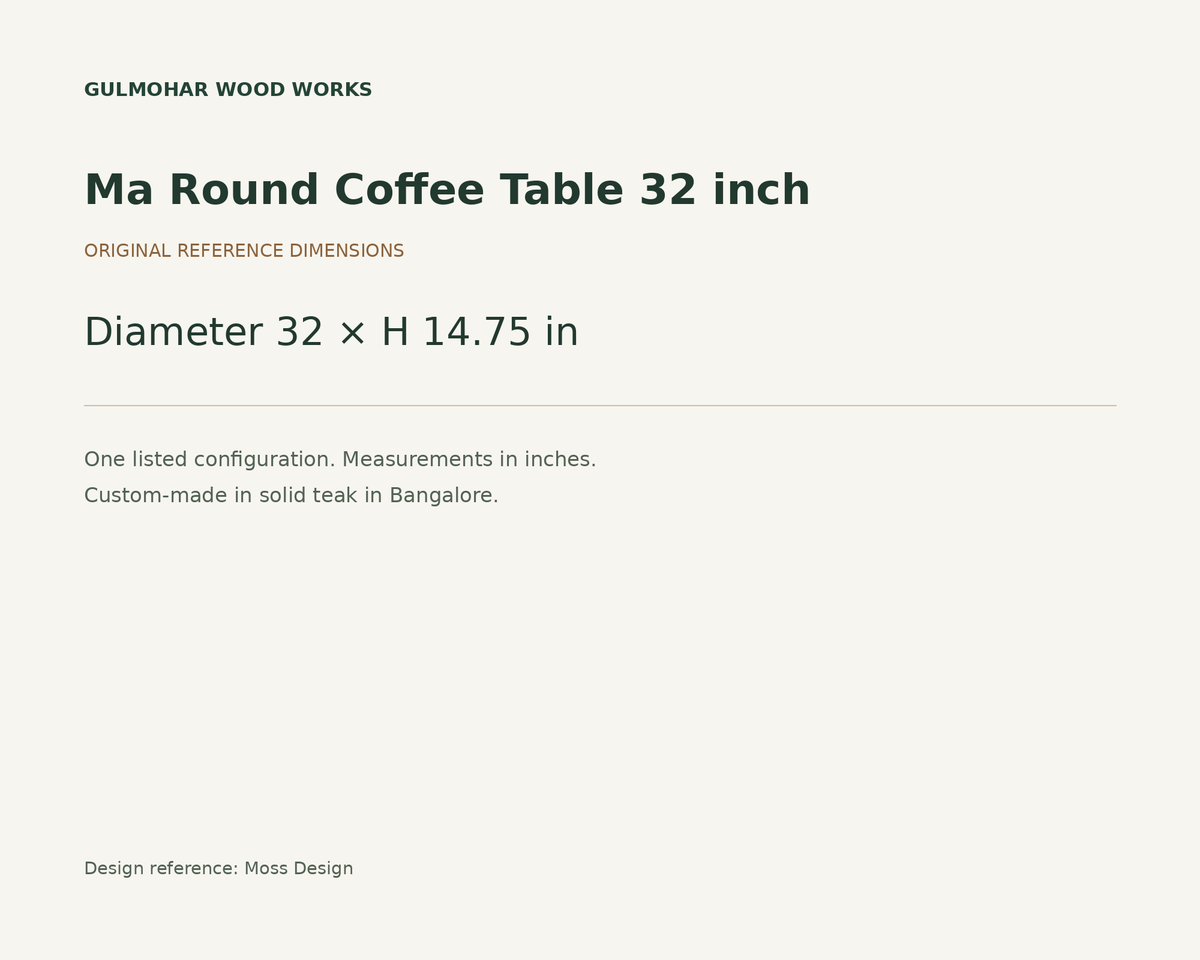 Ma Round Coffee Table 32 inch dimensions: Diameter 32 × H 14.75 in