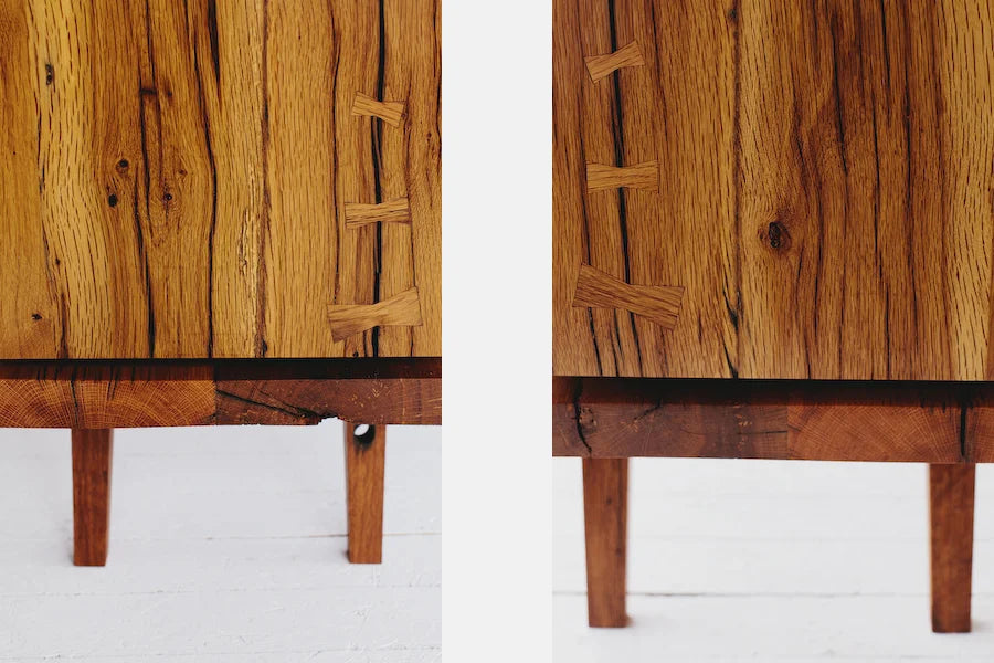 Meads Record Console — construction detail; original Kendrick Anderson design reference, not a Gulmohar teak product photograph