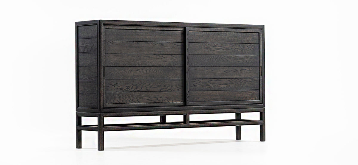 Japanese Museum Cabinet with Wood Sliding Doors