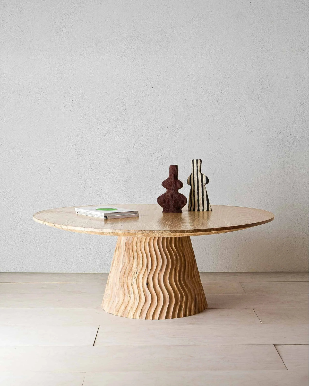 Aurora Coffee Table by Mythology, overall view in English beech; design reference, not the finished Gulmohar teak version.