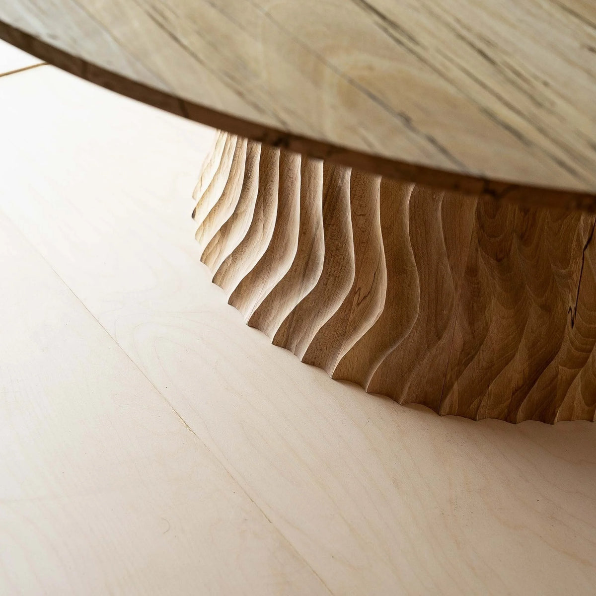Aurora Coffee Table by Mythology, alternate view in English beech; design reference, not the finished Gulmohar teak version.