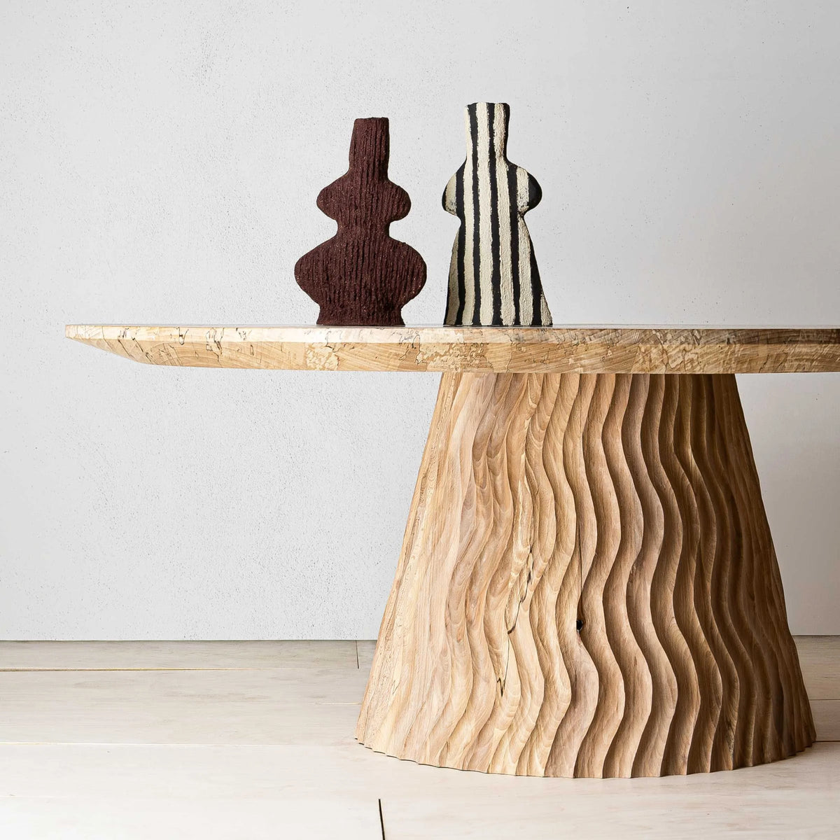 Aurora Coffee Table by Mythology, detail view in English beech; design reference, not the finished Gulmohar teak version.