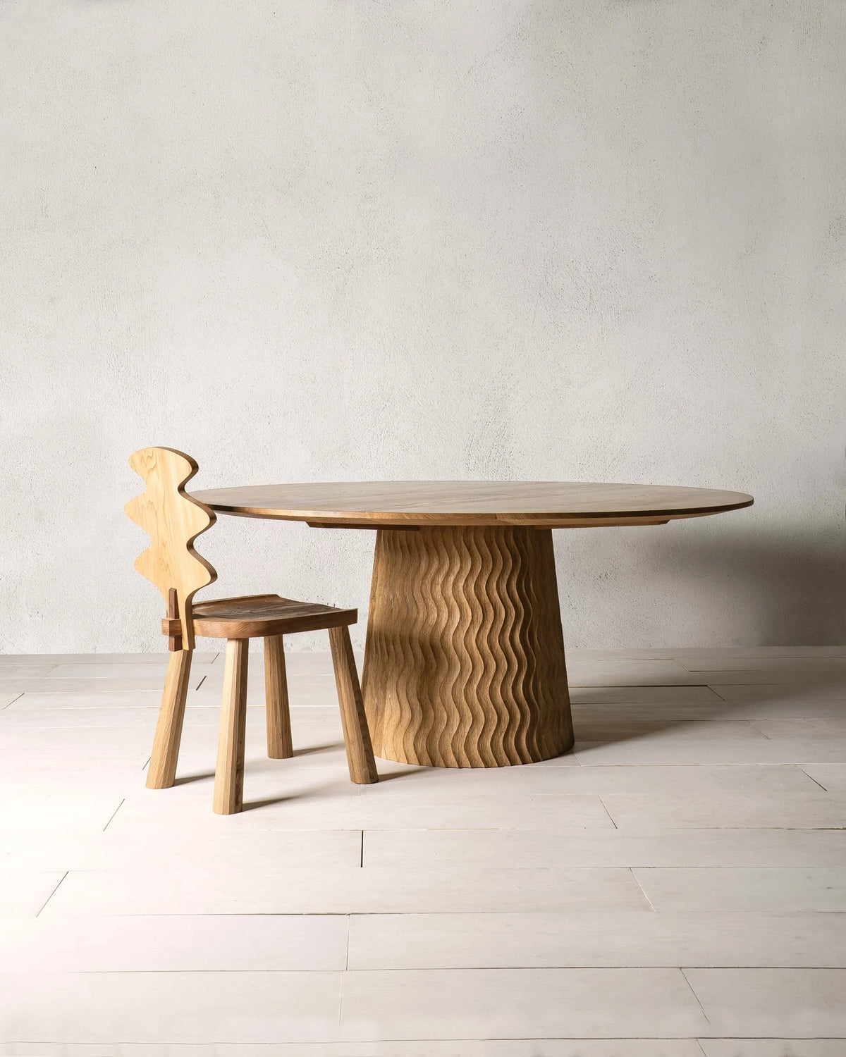 Aurora Dining Table by Mythology, detail view in English oak; design reference, not the finished Gulmohar teak version.