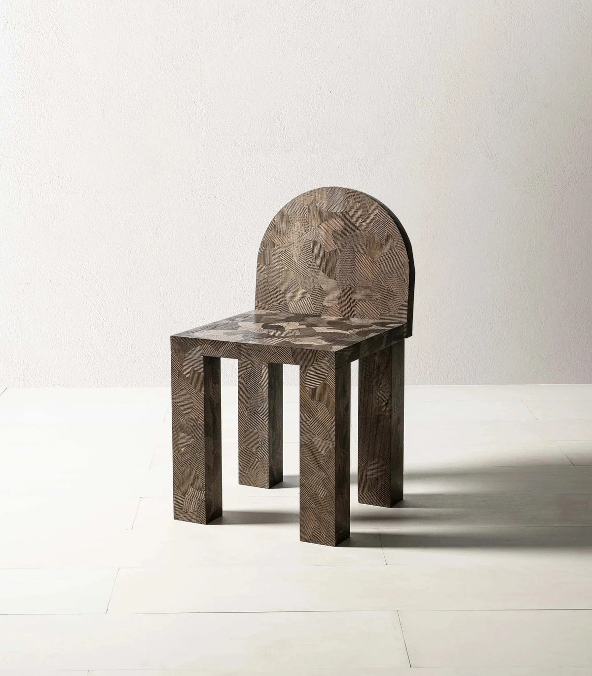 Sirona Chair by Mythology, overall view in English elm; design reference, not the finished Gulmohar teak version.