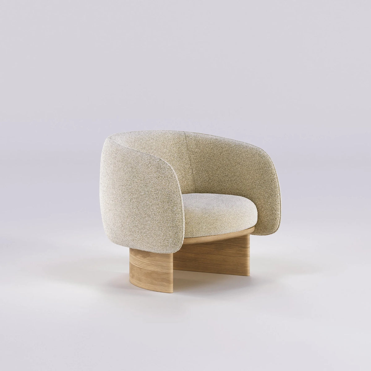 Nido Lounge Chair, three-quarter view in original oak finish; Wewood design reference, not Gulmohar teak photography