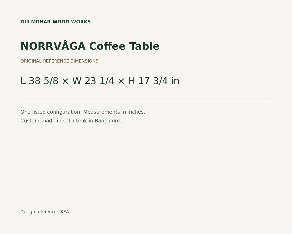 NORRVÅGA Coffee Table dimensions: L 38 5/8 × W 23 1/4 × H 17 3/4 in