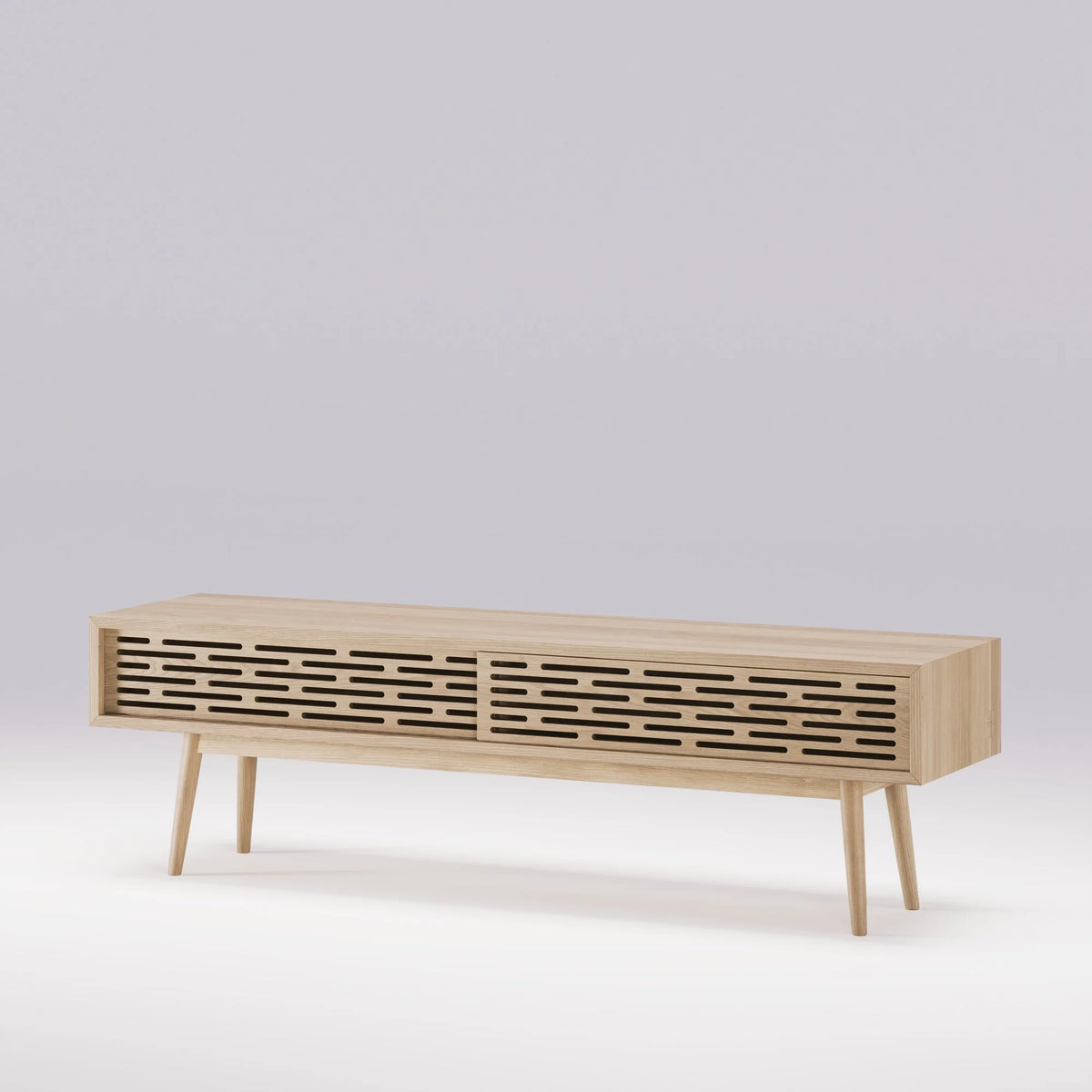 Radio Media Console three-quarter view; original oak design reference