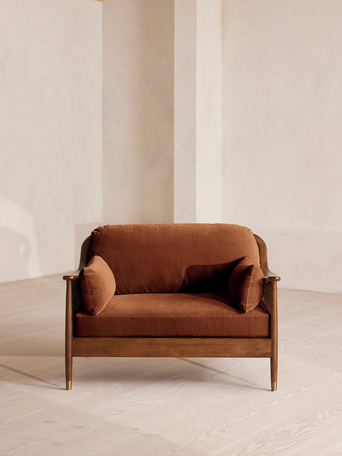 Soho Home Atlanta Loveseat Sofa, front view. Original design reference; Gulmohar custom version uses teak.