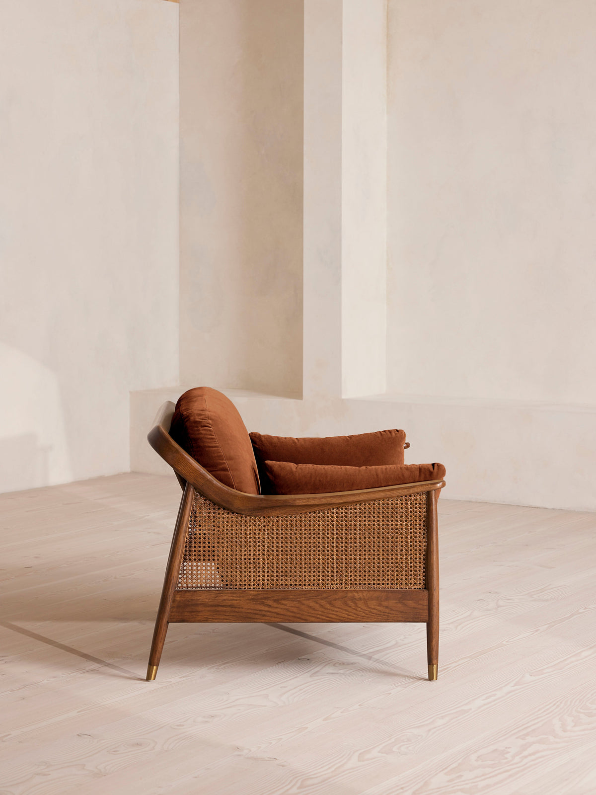 Soho Home Atlanta Loveseat Sofa, side view. Original design reference; Gulmohar custom version uses teak.