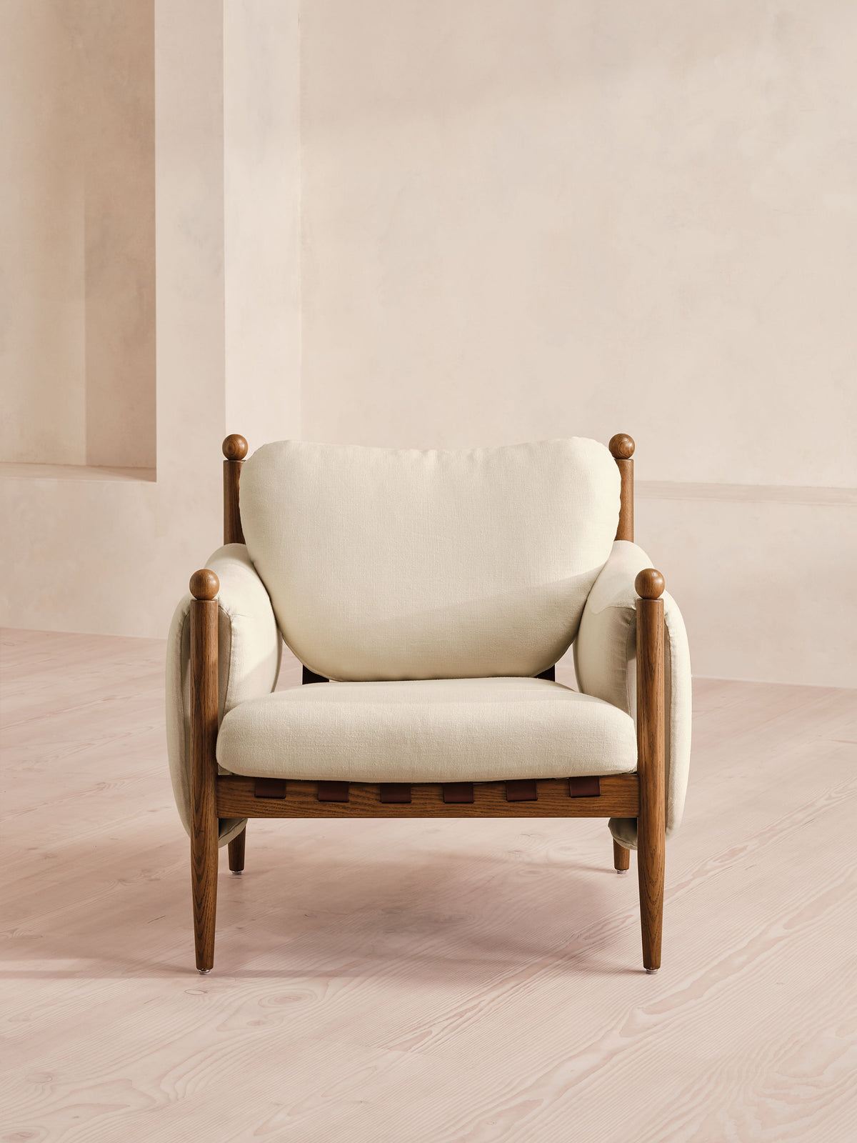 Soho Home Casper Armchair, front view. Original design reference; Gulmohar custom version uses teak.