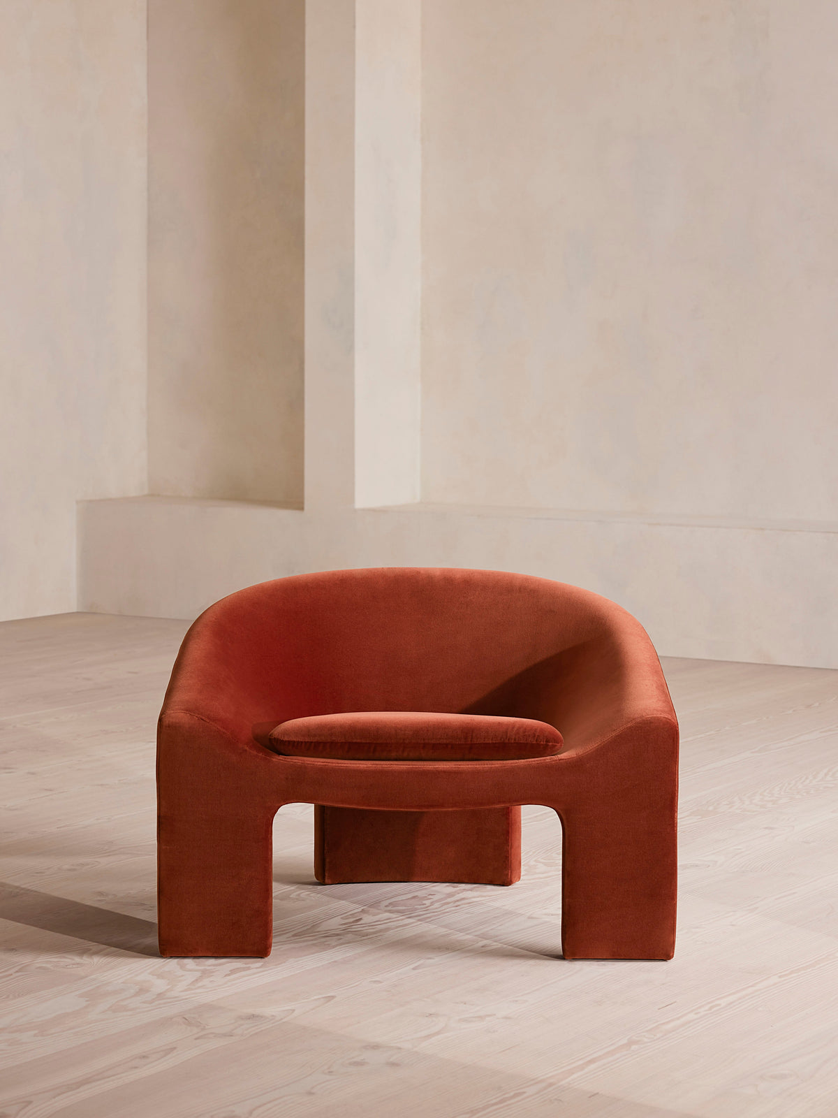 Soho Home Dafne Armchair, front view. Original design reference; Gulmohar custom version uses teak.