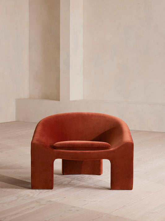 Soho Home Dafne Armchair, front view. Original design reference; Gulmohar custom version uses teak.