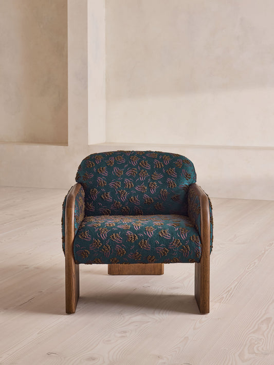 Soho Home Eddie Armchair, front view. Original design reference; Gulmohar custom version uses teak.
