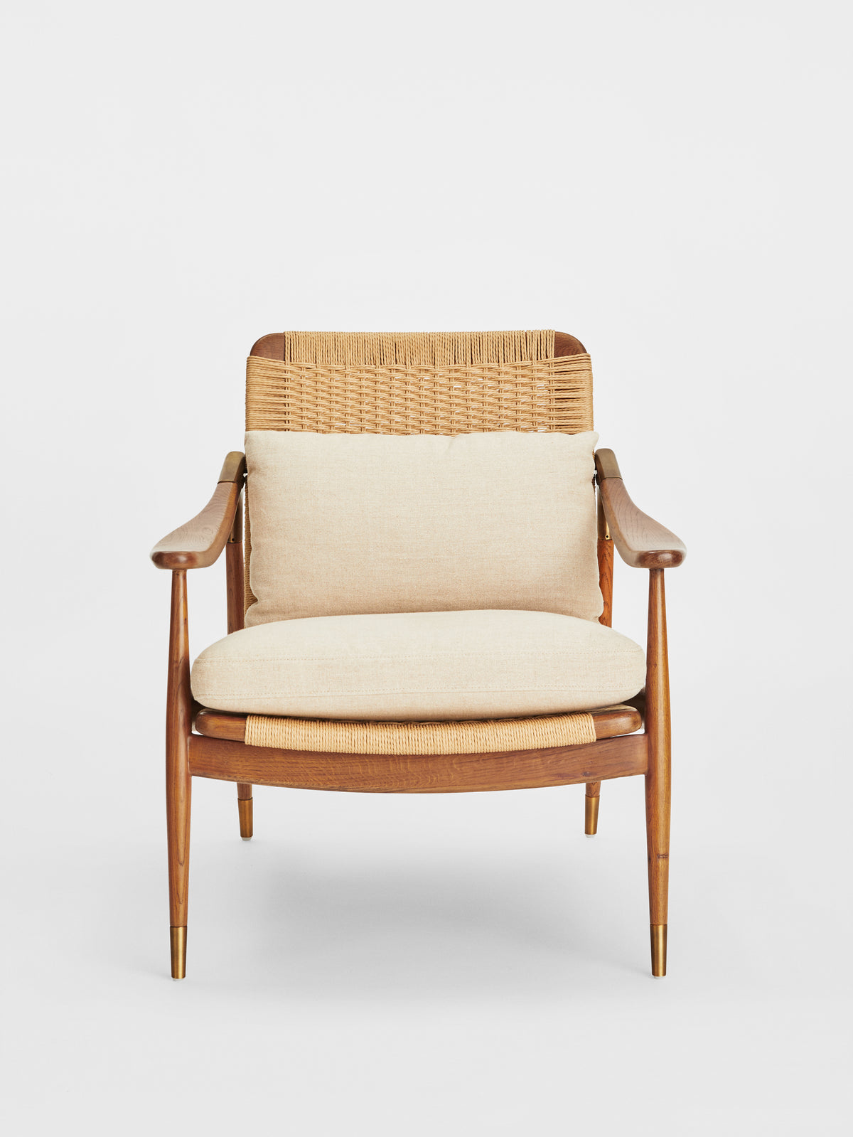 Soho Home Jonas Armchair, front view. Original design reference; Gulmohar custom version uses teak.