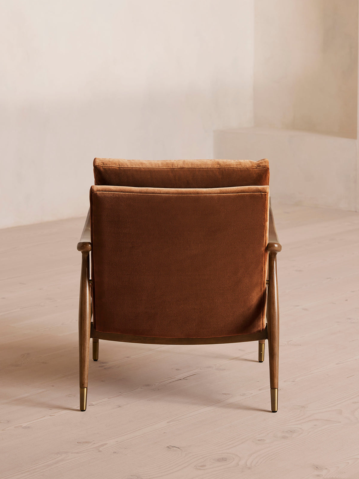 Soho Home Theodore Armchair, rear view. Original design reference; Gulmohar custom version uses teak.