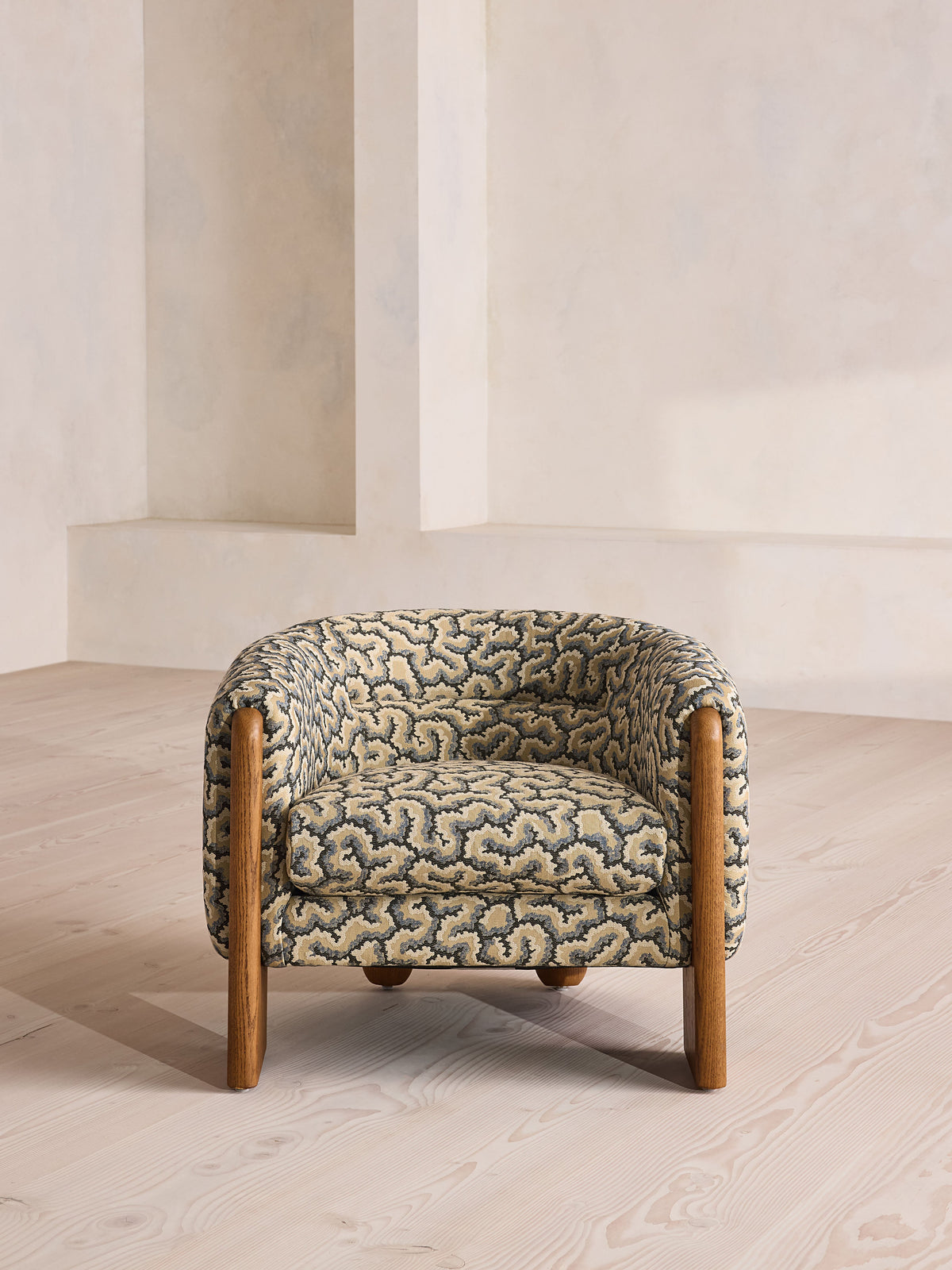 Soho Home Winnie Armchair, front view. Original design reference; Gulmohar custom version uses teak.