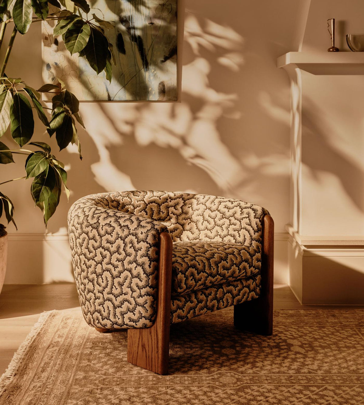 Soho Home Winnie Armchair, lifestyle view. Original design reference; Gulmohar custom version uses teak.
