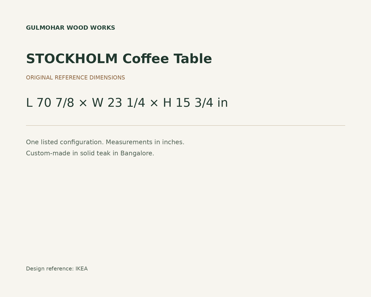 STOCKHOLM Coffee Table dimensions: L 70 7/8 × W 23 1/4 × H 15 3/4 in