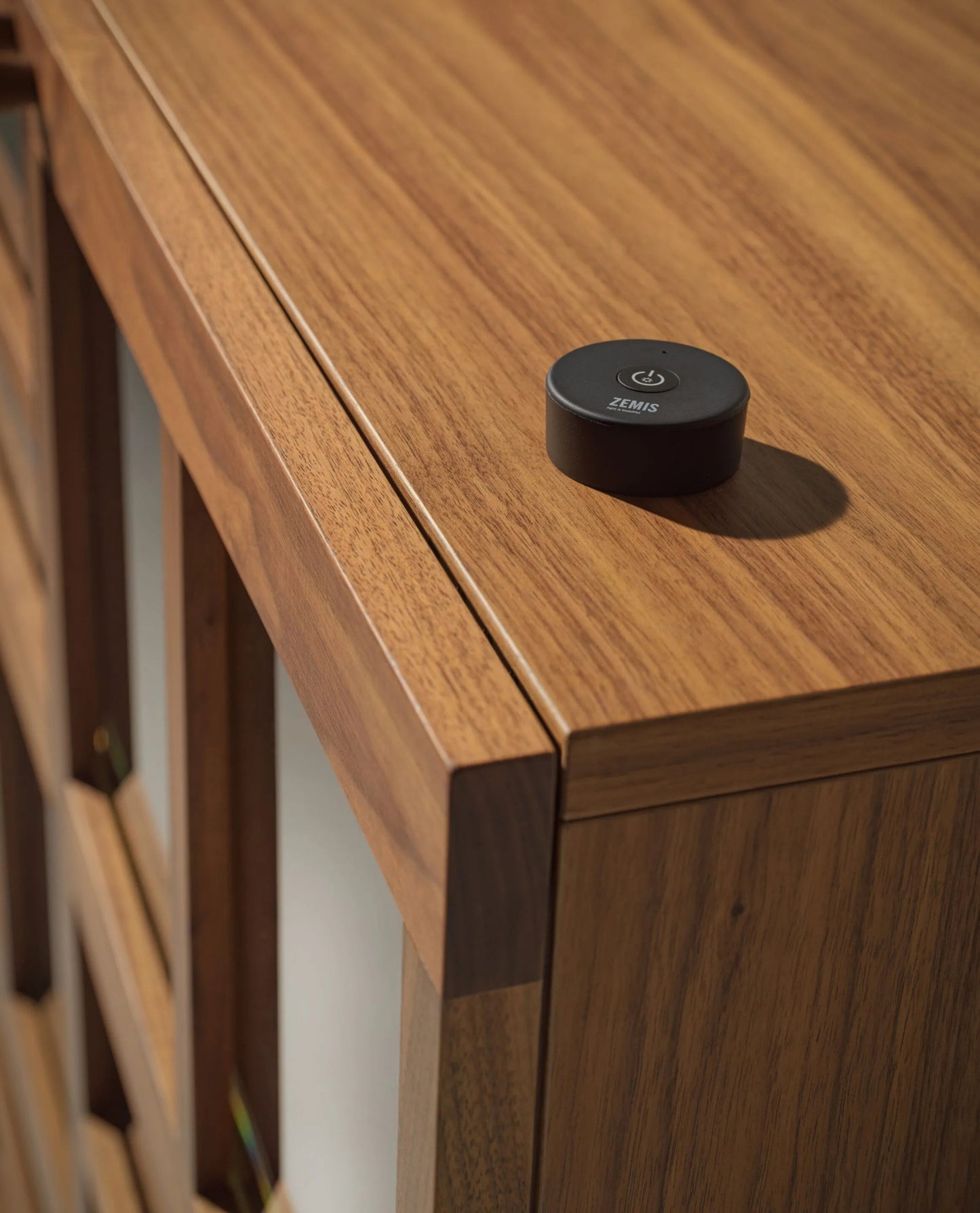 Torii Teak Wood Display Cabinet with LED lighting and wireless switch.