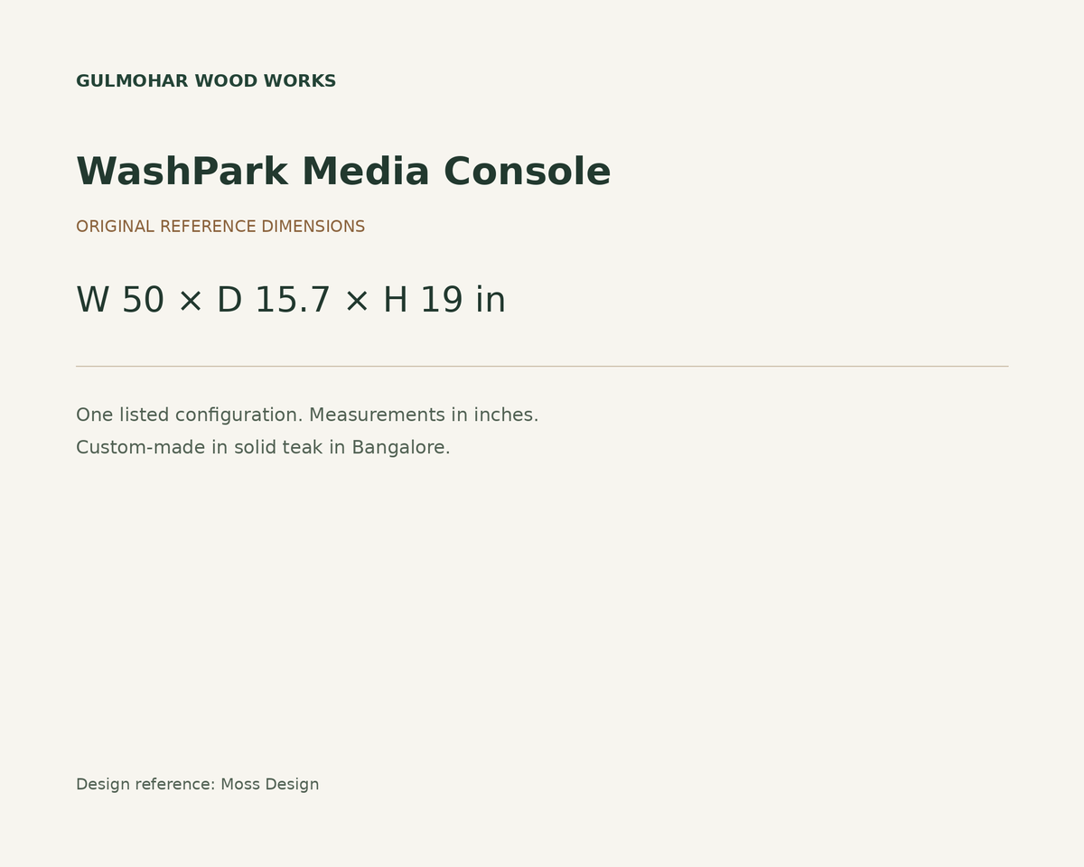 WashPark Media Console dimensions: W 50 × D 15.7 × H 19 in