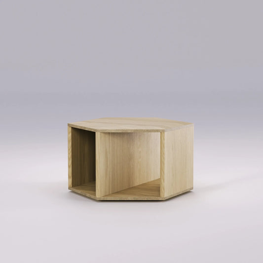 hexa table, original Wewood design reference, view 1; source timber shown, Gulmohar version made in teak.