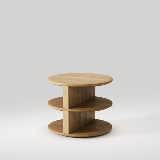 triplex table, original Wewood design reference, view 4; source timber shown, Gulmohar version made in teak.