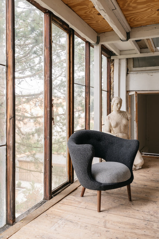 Willadsen Lounge Chair alternate room view; original walnut design reference