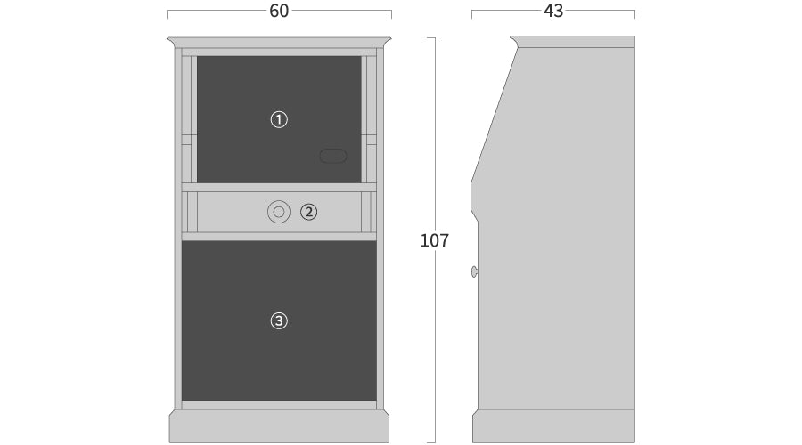 CREA Writing bureau: Original dimension drawing; original design reference, not Gulmohar teak finish