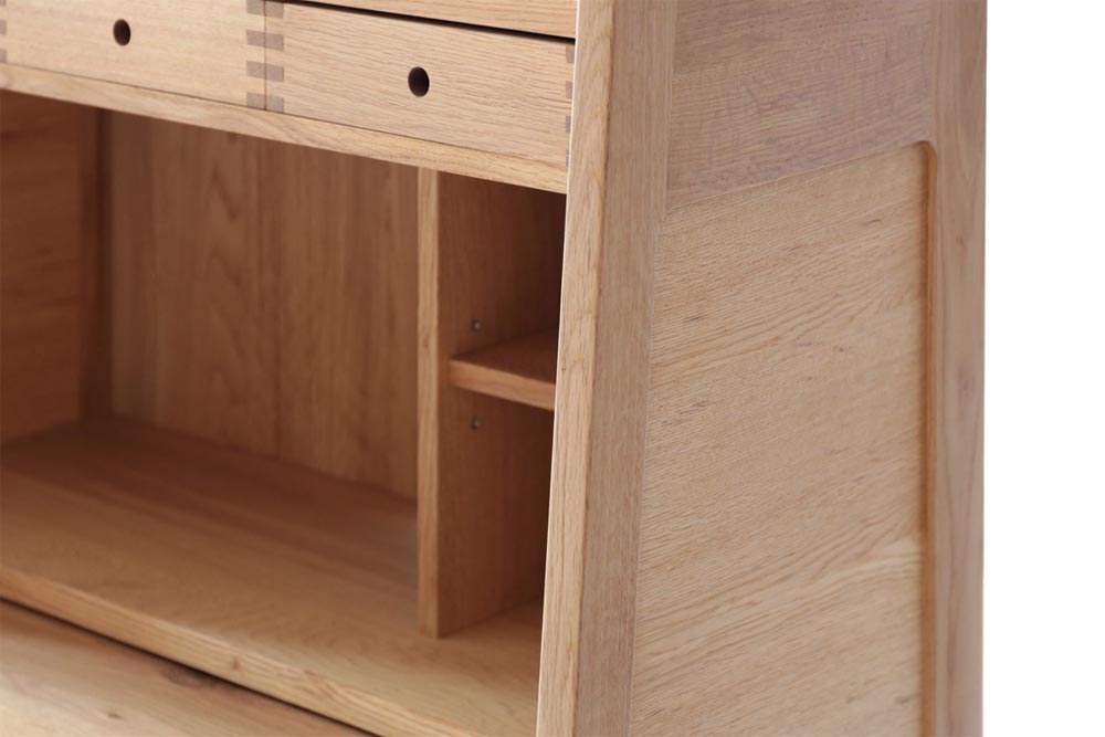 luonto Writing Shelf: Furniture detail; original design reference, not Gulmohar teak finish