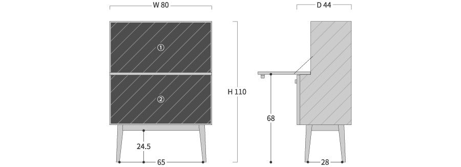 yamanami YD1 writing bureau: Original dimension drawing; original design reference, not Gulmohar teak finish